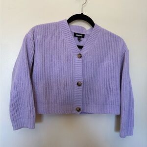 DKNY Purple Crop V-Neck Long Sleeve Cardigan Sweater in Size Small (7-8)